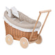 Luna wicker doll stroller 1330-01 with beige trim, blanket, and pillow - Beige