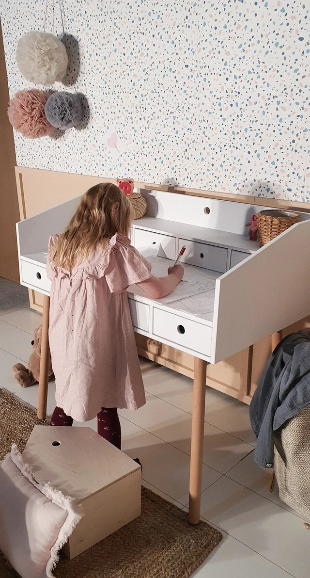 Wood Luck Design - River - skrivebord med 7 skuffer – hvid