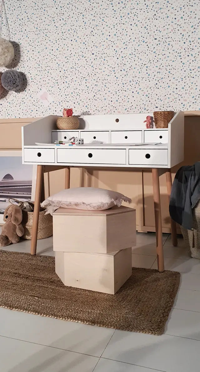 Wood Luck Design - River - skrivebord med 7 skuffer – hvid
