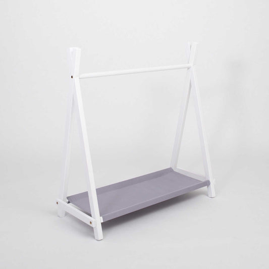 Sweet Home From Wood tøjstativ til børn i tipi-design med stofhylde – hvid og grå