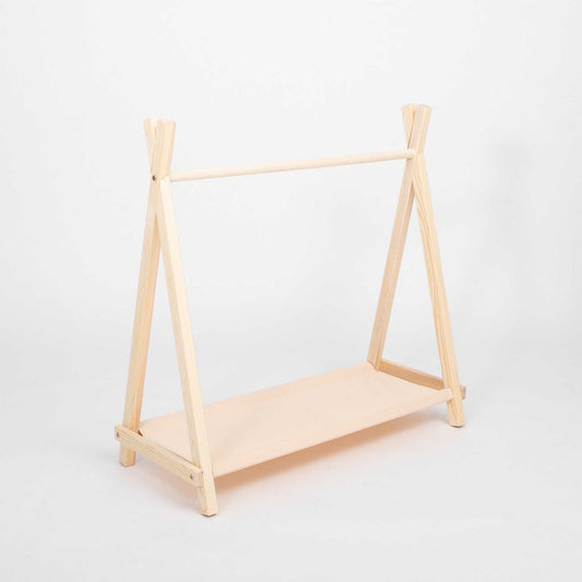 Sweet Home From Wood tøjstativ til børn i tipi-design med stofhylde – beige og ubehandlet fyrretræ