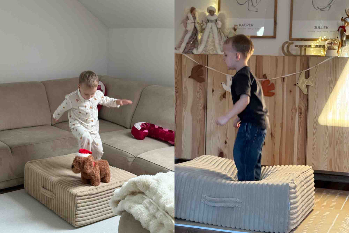 Shappy indendørs trampolin i fløjl – Waffle - Cream Beige