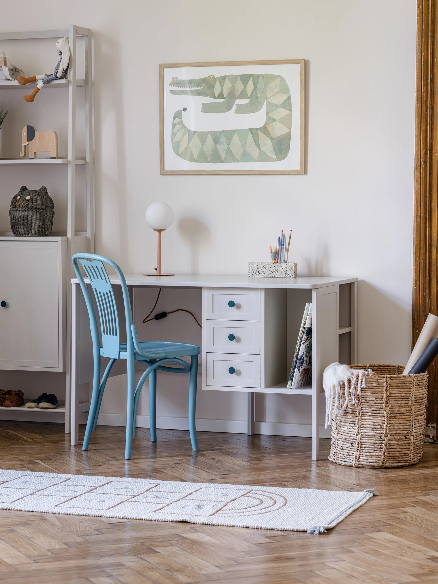 Wood Luck Design - Vintage - skrivebord til børn og teenagere – cashmere
