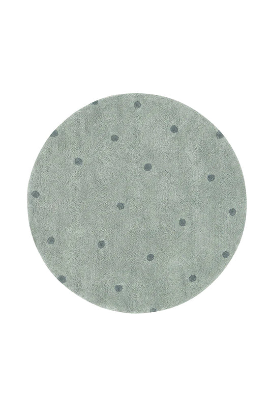 Lorena Canals vaskbart rundt gulvtæppe – Round Dot Blue Sage 140 cm