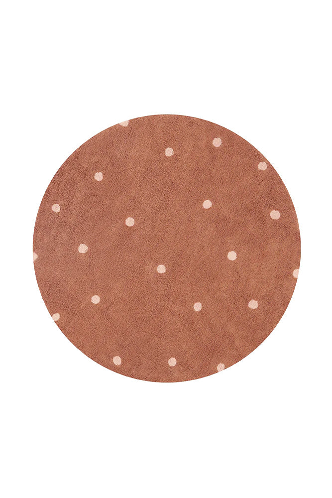Lorena Canals vaskbart rundt gulvtæppe – Round Dot Chestnut 140 cm