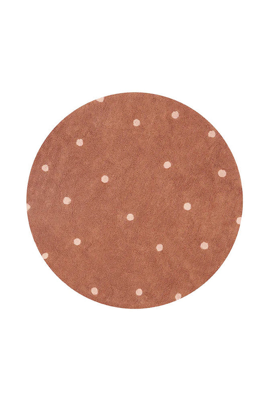 Lorena Canals vaskbart rundt gulvtæppe – Round Dot Chestnut 140 cm