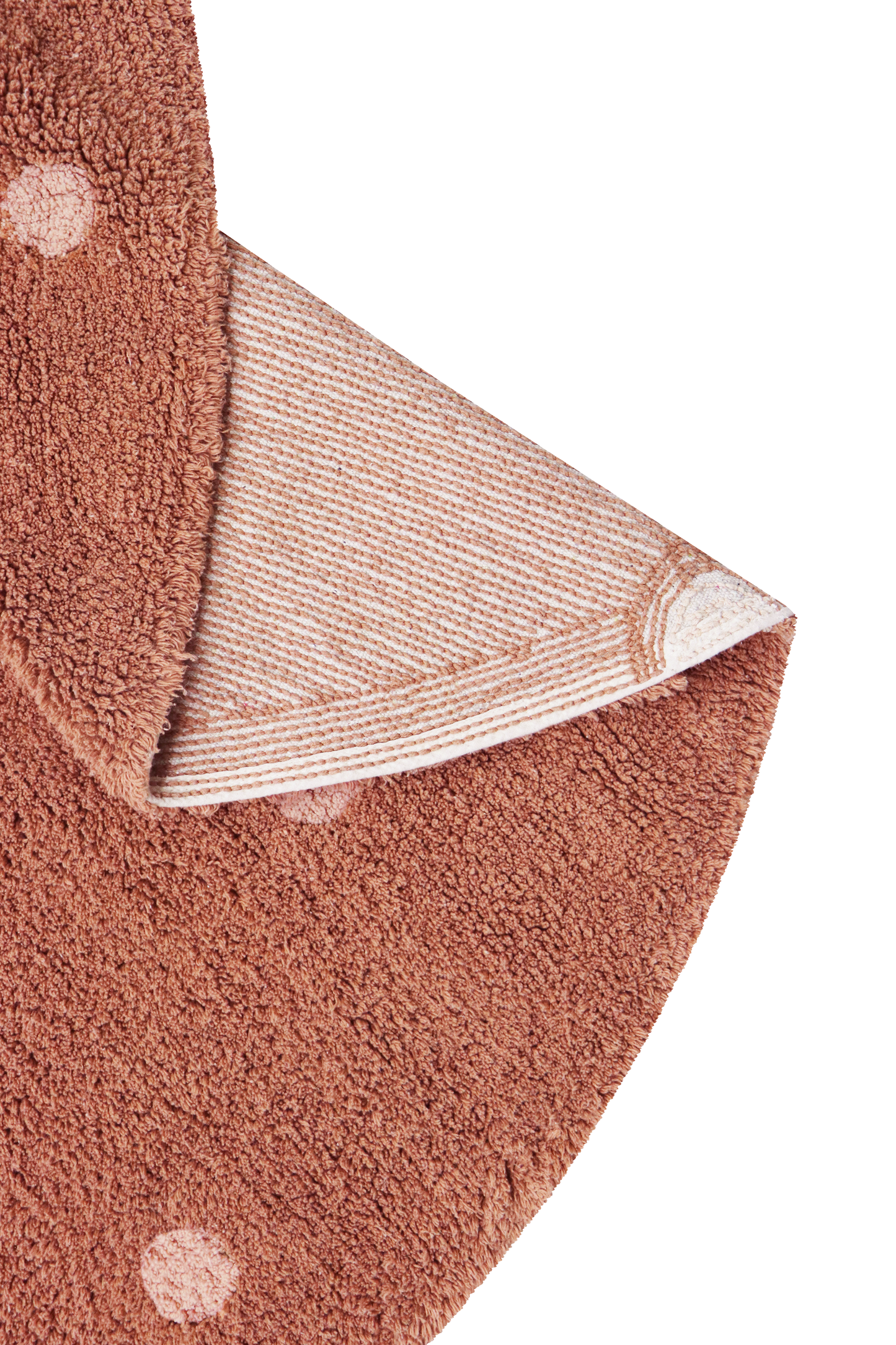 Lorena Canals vaskbart rundt gulvtæppe – Round Dot Chestnut 140 cm