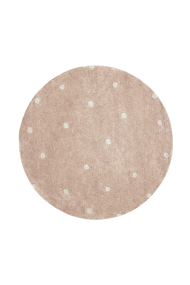Lorena Canals vaskbart rundt gulvtæppe – Round Dot Rose 140 cm