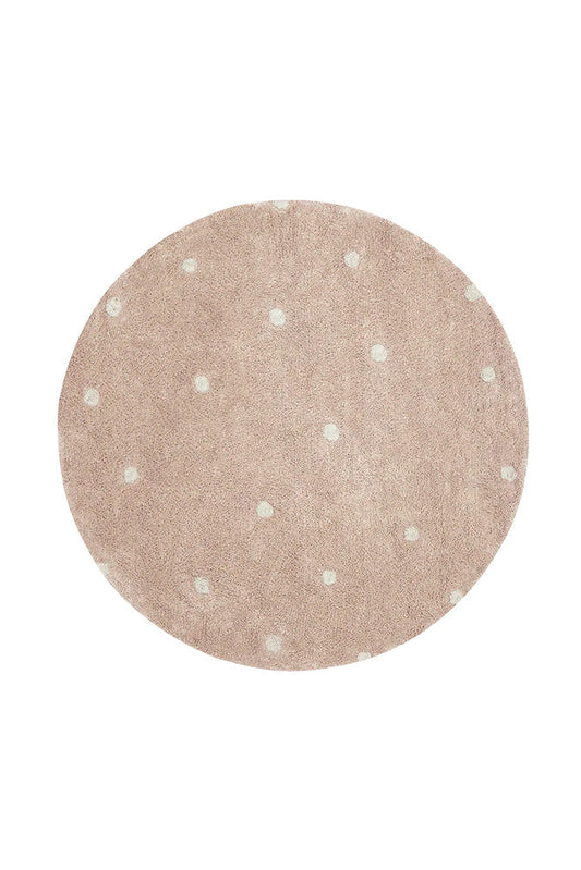 Lorena Canals vaskbart rundt gulvtæppe – Round Dot Rose 140 cm