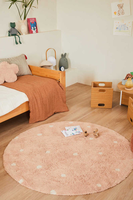Lorena Canals vaskbart rundt gulvtæppe – Round Dot Rose 140 cm
