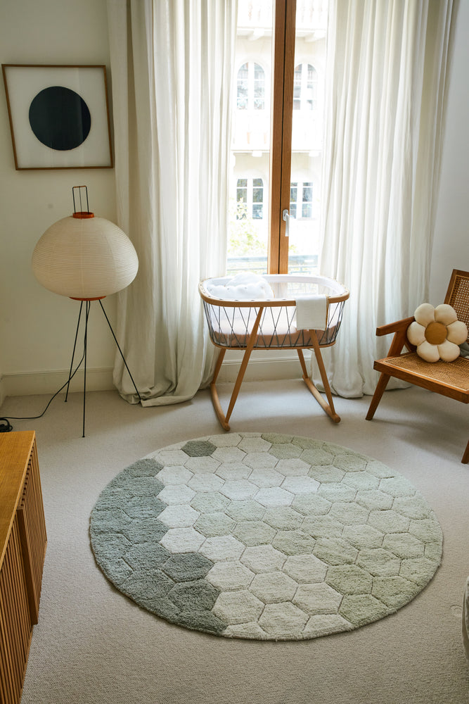 Lorena Canals vaskbart rundt gulvtæppe Honeycomb Blue Sage Ø140 cm