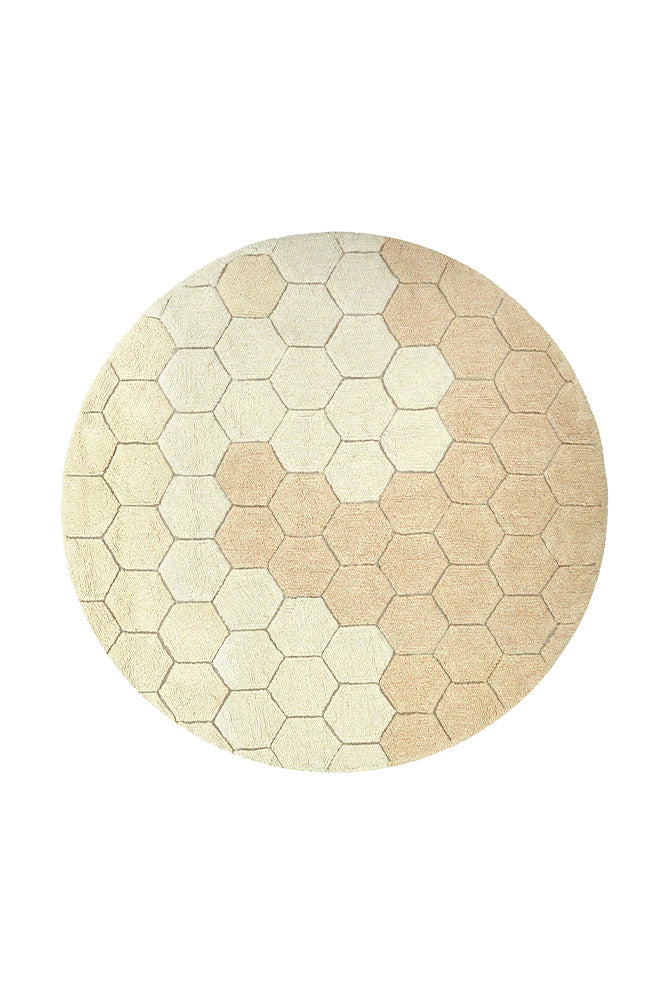 Lorena Canals vaskbart rundt gulvtæppe Honeycomb Golden Ø140 cm