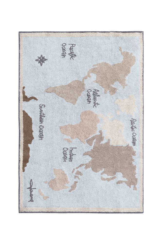 Lorena Canals vaskbart gulvtæppe Vintage Map 200 x 300 cm – blå