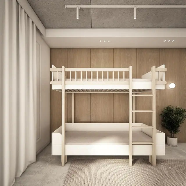 Wood Luck Design - Basic - køjeseng 90 x 200 cm – hvid og bøgetræ